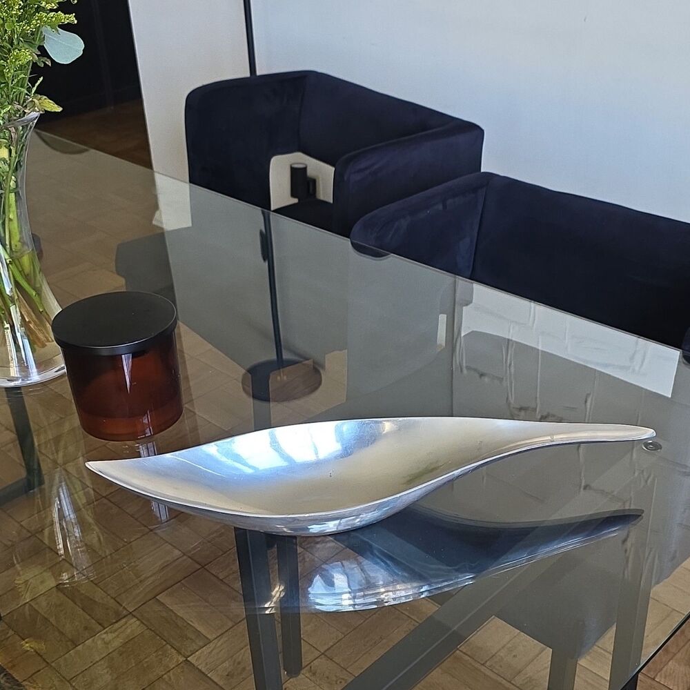 Crate & Barrel Torrey Silver Polished Leaf Metal Decorative Tray 21" Long